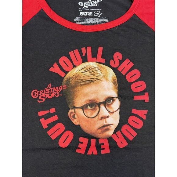 A Christmas Story Movie You'll Shoot Your Eye Out Raglan T-shirt Men XL Black - Picture 2 of 5